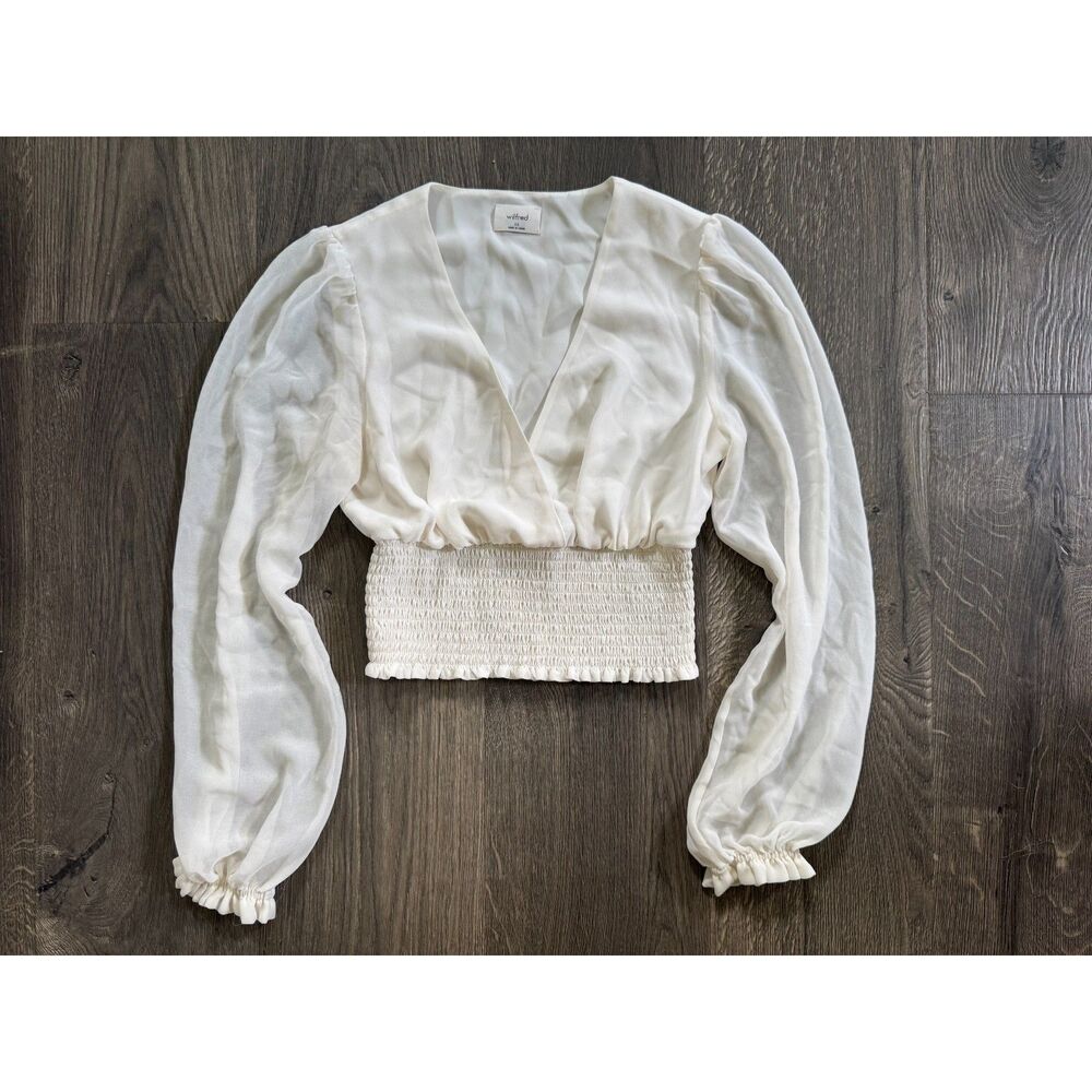 Wilfred Wistful Aritzia Wrap Cropped Blouse Top Cream‎ White ivory XS